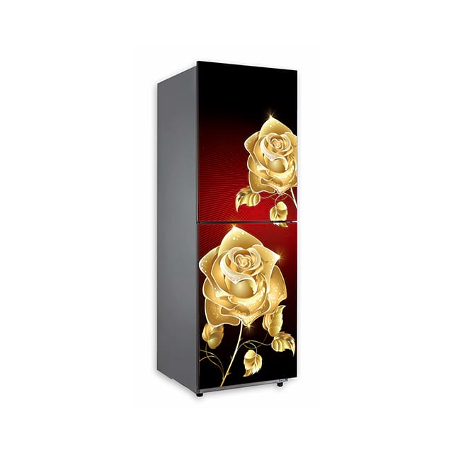 Golden Rose Flower Maroon Uv Printing Glass Panel for Refrigerator 