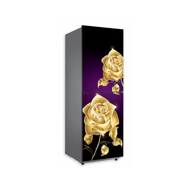 Golden Rose Flower Maroon Uv Printing Glass Panel for Refrigerator 