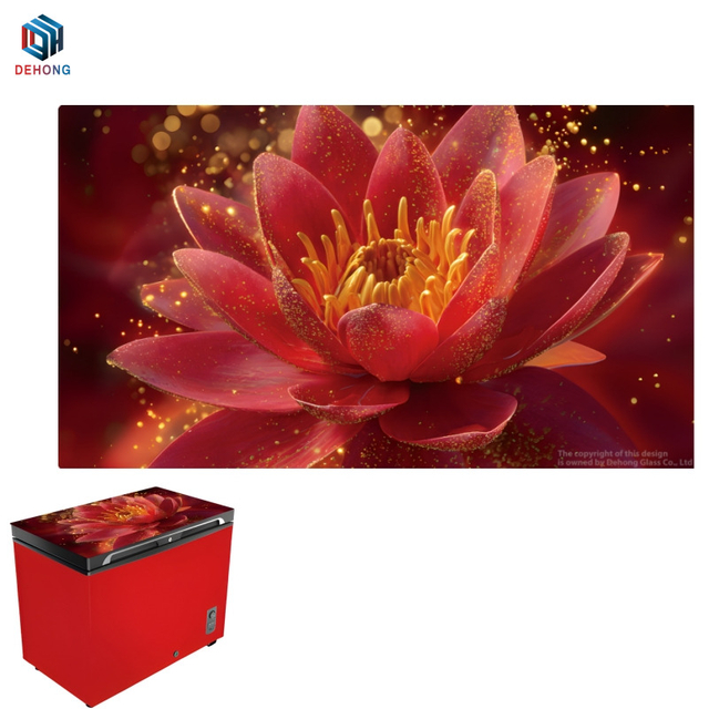 Floral Design Glass Panel for Refrigerator by UV Print