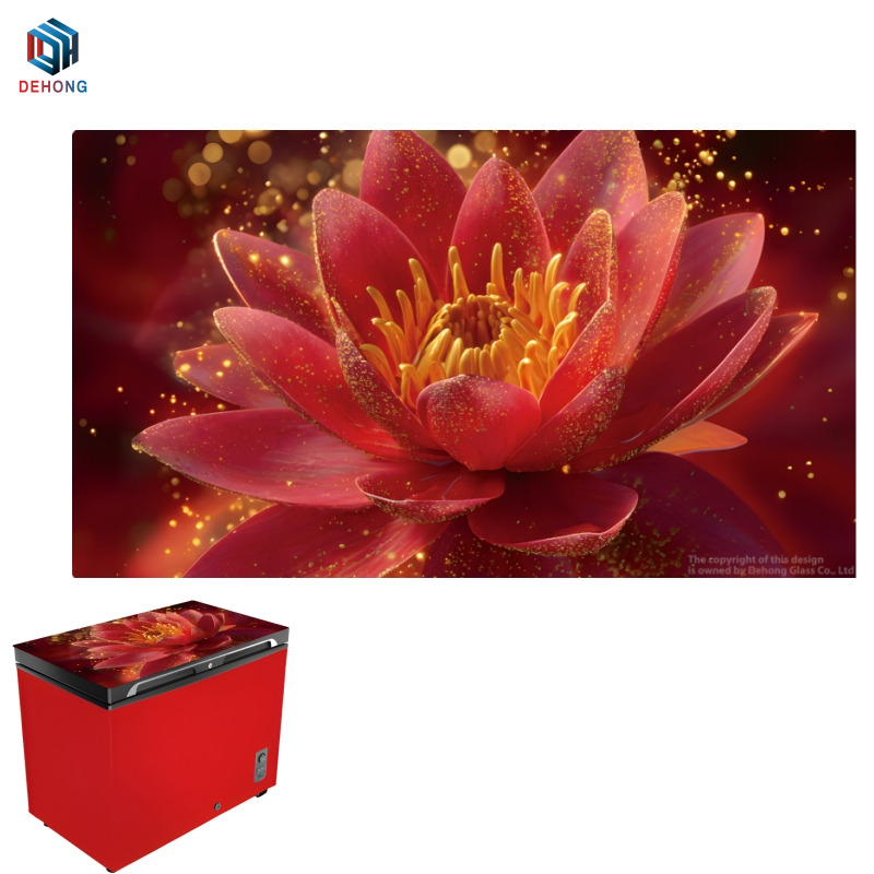 Floral Design Glass Panel for Refrigerator by UV Print