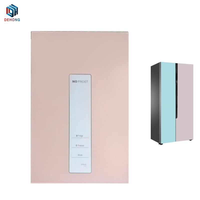 Screen Printed Macaron Colors Touch Control Refrigerator Glass Door